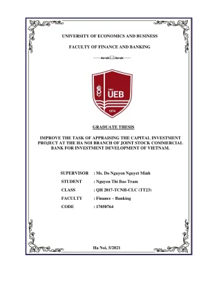 Khóa luận tốt nghiệp tài chính ngân hàng improve the task of appraising the capital investment project at the ha noi branch of joint stock commercial bank for investment development of vietnam