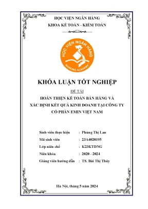 Hoàn thiện kế toán bán hàng và xác định kết quả kinh doanh tại công ty cổ phần emin việt nam