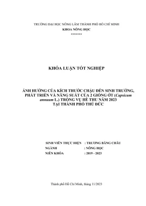 Khóa luận tốt nghiệp nông học ảnh hưởng của kích thước chậu đến sinh trưởng phát triển và năng suất của 2 giống ớt capsicum annuum l trồng vụ hè thu năm 2023 tại thành phố thủ đức