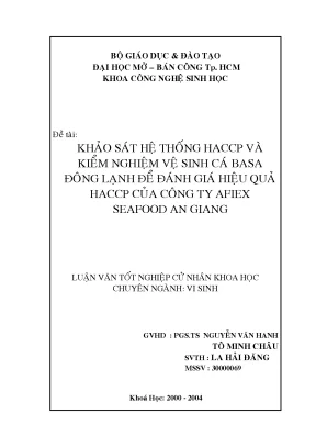 Khảo sát hệ thống haccp và kiểm nghiệm vệ sinh cá basa đông lạnh để đánh giá hiệu quả haccp của công ty afiex seafood an giang