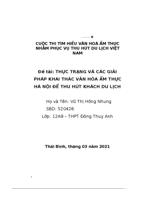 Đề tài thực trạng và các giải pháp khai thác văn hóaẩm thực hànội để thu hút khách du lịch