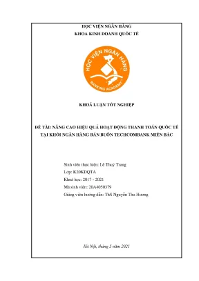 Nâng cao hiệu quả hoạt động thanh toán quốc tế tại khối ngân hàng bán buôn techcombank miền bắc