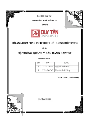 Đồ án nhóm phân tích thiết kế hướng đối tượng đề tài hệ thông quản lý bán hàng laptop