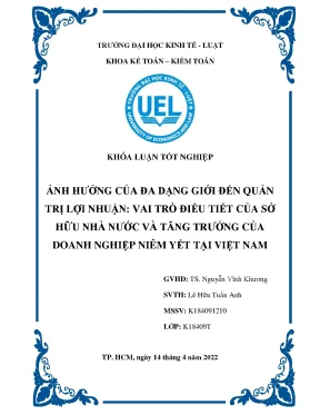 Ảnh hưởng của đa dạng giới đến quản r ntrị lợi nhuận vai trò điều tiết của sở r nhữu nhà nước và tăng trưởng của r ndoanh nghiệp niêm yết tại việt nam