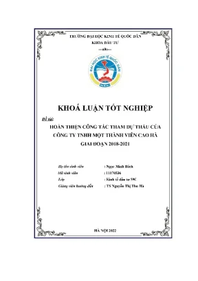 Khoá luận tốt nghiệp hoàn thiện công tác tham dự thầu của công ty tnhh một thành viên cao hà giai đoạn 2018 2021