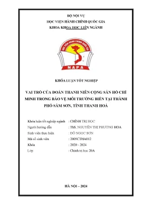 Vai trò của đoàn thanh niên cộng sản hồ chí minh trong bảo vệ môi trường biển tại thành phố sầm sơn tỉnh thanh hoá