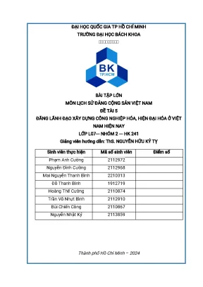 Bài tập lớn môn lịch sử đảng cộng sản việt nam đề tài 5 đãng lãnh đạo xây dựng công nghiệp hóa hiện đại hóa ở việt nam hiện nay