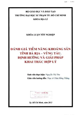 Khóa luận tốt nghiệp địa lý đánh giá tiềm năng khoáng sản tỉnh bà rịa vũng tàu định hướng và giải pháp khai thác hợp lý