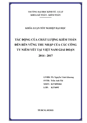 Tác động của chất lượng kiểm toán r nđến bền vững thu nhập của các công r nty niêm yết tại việt nam giai đoạn r n2014 2017