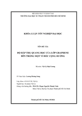 Khóa luận tốt nghiệp vật lý độ hấp thụ quang của lớp graphene bên trong một vi hốc cộng hưởng