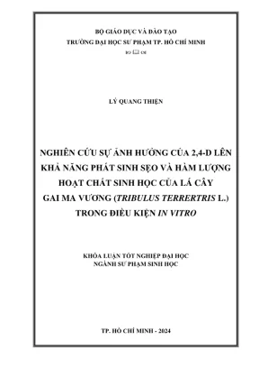 Khóa luận tốt nghiệp sư phạm sinh học nghiên cứu sự ảnh hưởng của 2 4 d lên khả năng phát sinh sẹo và hàm lượng hoạt chất sinh học của lá cây gai ma vương tribulus terrertris l trong điều kiện in vitro