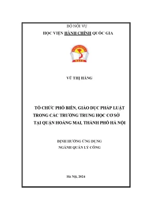 Tổ chức phổ biến giáo dục pháp luật trong các trường trung học cơ sở tại quận hoàng mai thành phố hà nội