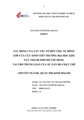 Khóa luận tốt nghiệp tác động của các yếu tố đến sự đóng góp của cựu sinh viên trường đại học thuộc khu vực thành phố hồ chí minh vai trò trung gian của sự gắn bó chặt chẽ