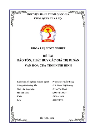 Đề tài bảo tồn phát huy các giá trị di sản văn hóa của tỉnh ninh bình
