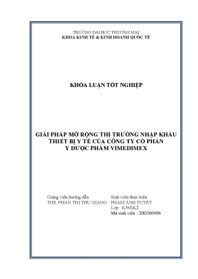 Giải pháp mở rộng thị trường nhập khẩu thiết bị y tế của công ty cổ phần y dược phẩm vimedimex