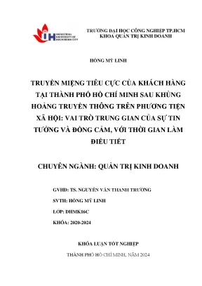 Khóa luận tốt nghiệp truyền miệng tiêu cực của khách hàng tại thành phố hồ chí minh sau khủng hoảng truyền thông trên phương tiện xã hội vai trò trung gian của sự tin tưởng và đồng cảm với thời gian làm điều tiết