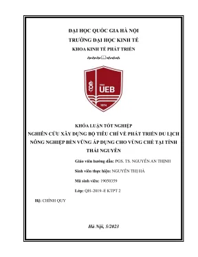 Khóa luận tốt nghiệp kinh tế phát triển nghiên cứu xây dựng bộ tiêu chí về phát triển du lịch nông nghiệp bền vững áp dụng cho vùng chè tại tỉnh thái nguyên