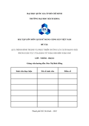 Bài tập lớn môn lịch sử đảng cộng sản việt nam quá trình hình thành và phát triển đường lối cách mạng giải phóng dân tộc của đảng từ năm 1930 đến năm 1945