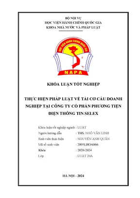 Khóa luận tốt nghiệp thực hiện pháp luật về tái cơ cấu doanh nghiệp tại công ty cổ phần phƣơng tiện điện thông tin selex