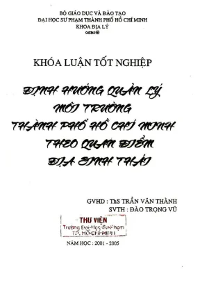 Khóa luận tốt nghiệp địa lý định hướng quản lý môi trường thành phố hồ chí minh theo quan điểm địa sinh thái