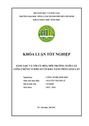 Khóa luận tốt nghiệp công nghệ sinh học sàng lọc và tối ưu hóa môi trường nuôi cấy lỏng chủng vi khuẩn có khả năng phân giải lân