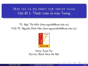 Mật mã và độ phức tạp thuật toán chủ đề 1 thuật toán và máy turing
