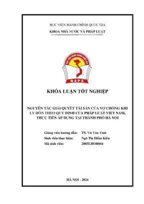 Nguyên tắc giải quyết tài sản của vợ chồng khi ly hôn theo quy định của pháp luật việt nam thực tiễn áp dụng tại thành phố hà nội