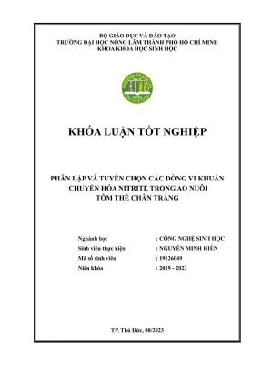 Khóa luận tốt nghiệp công nghệ sinh học phân lập và tuyển chọn các dòng vi khuẩn chuyển hóa nitrite trong ao nuôi tôm thẻ chân trắng