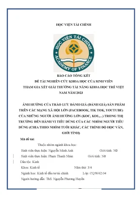 Ảnh hưởng của trào lưu đánh giá đánh giá sản phẩm trên các mạng xã hội lớn facebook tik tok youtube của những người ảnh hưởng lớn koc kol