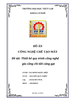 Đồ án công nghệ chế tạo máy đề tài thiết kế quy trình công nghệ gia công chi tiết càng gạt