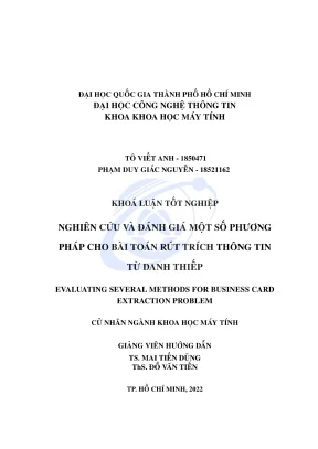 Khóa luận tốt nghiệp khoa học máy tính nghiên cứu và đánh giá một số phương pháp cho bài toán rút trích thông tin từ danh thiếp