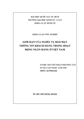 Giới hạn của nghĩa vụ bảo mật r nthông tin khách hàng trong hoạt r nđộng ngân hàng ở việt nam