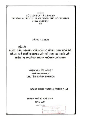 Khóa luận tốt nghiệp sinh học bước đầu nghiên cứu các chỉ tiêu sinh hóa để đánh giá chất lượng một số loại gạo có mặt trên thị trường tp hcm