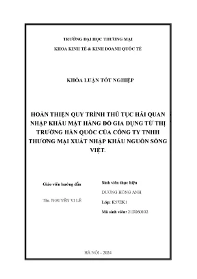 Hoàn thiện quy trình thủ tục hải quan nhập khẩu mặt hàng đồ gia dụng từ thị trường hàn quốc của công ty tnhh thương mại xuất nhập khẩu nguồn sống việt