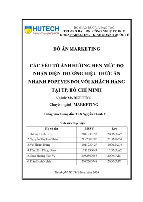 Các yếu tố ảnh hưởng đến mức độ nhận diện thương hiệu thức ăn nhanh popeyes đối với khách hàng tại tp hồ chí minh