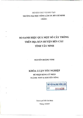 Khóa luận tốt nghiệp phát triển nông thôn so sánh hiệu quả một số cây trồng trên đại bàn huyện bến cầu tỉnh tây ninh