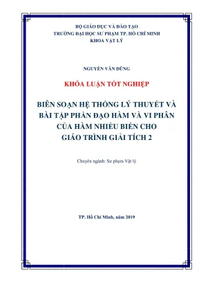 Khóa luận tốt nghiệp sư phạm vật lý biên soạn hệ thống lý thuyết và bài tập phần đạo hàm và vi phân của hàm nhiều biến cho giáo trình giải tích 2