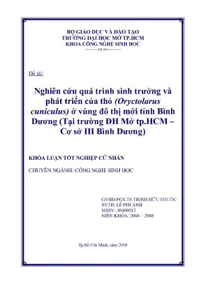 Nghiên cứu quá trình sinh trưởng và phát triển của thỏ oryctolagus cuniculus ở vùng đô thị mới tỉnh bình dương tại trường đh mở tp hcm cơ sở iii bình dương