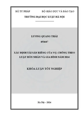 Khóa luận tốt nghiệp xác định tài sản riêng của vợ chồng theo luật hôn nhân và gia đình năm 2014