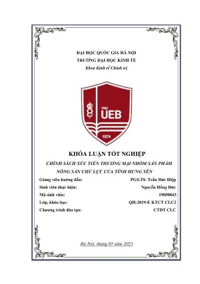 Khóa luận tốt nghiệp kinh tế chính trị chính sách xúc tiến thương mại nhóm sản phẩm nông sản chủ lực của tỉnh hưng yên