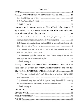Khóa luận hành vi ứng xử của sinh viên học viện báo chí và tuyên truyền đối với tin giả về dịch bệnh covid 19 trên mạng xã hội hiện nay