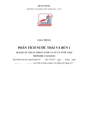 Giáo trình phân tích nước thải và bùn 1 ngành kỹ thuật thoát nước và xử lý nước thải cao đẳng