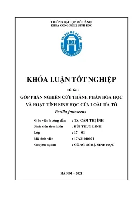 Khóa luận tốt nghiệp góp phần nghiên cứu thành phần hóa học và hoạt tính sinh học của loài tía tô perilla frutescens