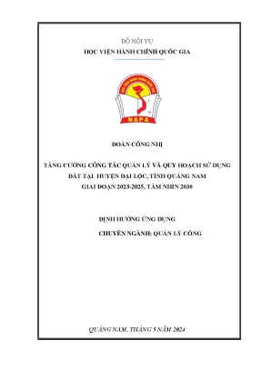 Tăng cường công tác quản lý và quy hoạch sử dụng đất tại huyện đại lộc tỉnh quảng nam giai đoạn 2023 2025 tầm nhìn 2030