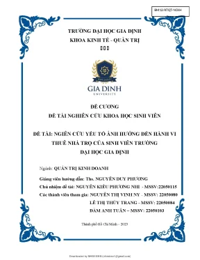 Đề tài ngiên cứu yếu tố ảnh hưởng đến hành vi thuê nhà trọ của sinh viên trường đại học gia định