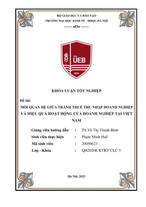 Khóa luận tốt nghiệp mối quan hệ giữa tránh thuế thu nhập doanh nghiệp và hiệu quả hoạt động của doanh nghiệp tại việt nam