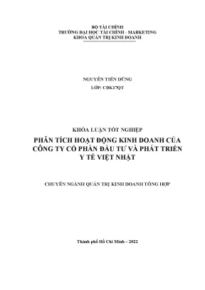 Khóa luận tốt nghiệp phân tích hoạt động kinh doanh của công ty cổ phần đầu tư và phát triển y tế việt nhật