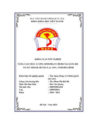 Khoá luận nâng cao chất lượng sinh hoạt chi bộ tại đảng bộ xã mỹ thành huyện lạc sơn tỉnh hòa bình