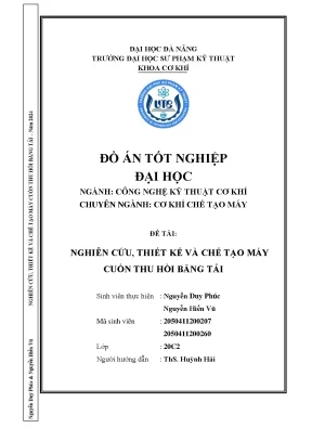 Nghiên cứu thiết kế và chế tạo máy cuốn thu hồi băng tải
