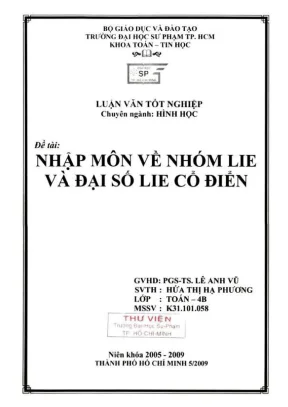 Khóa luận tốt nghiệp toán tin nhập môn về nhóm lie và đại số lie cổ điển